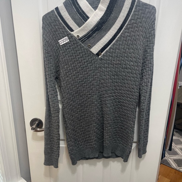 Mock neck turtleneck longsleeve sweater large pullover gray and white - Picture 4 of 9